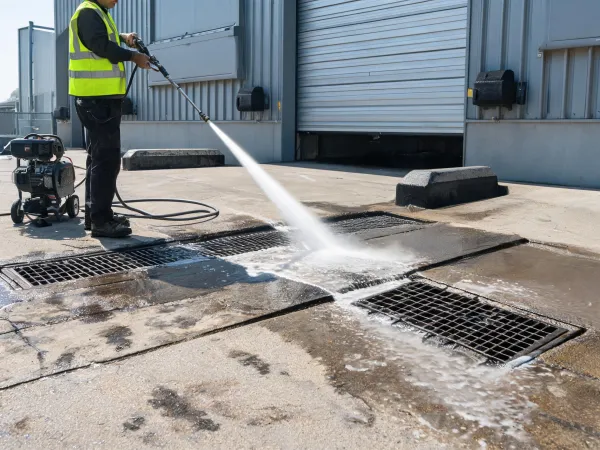 Pressure washer at loading dock