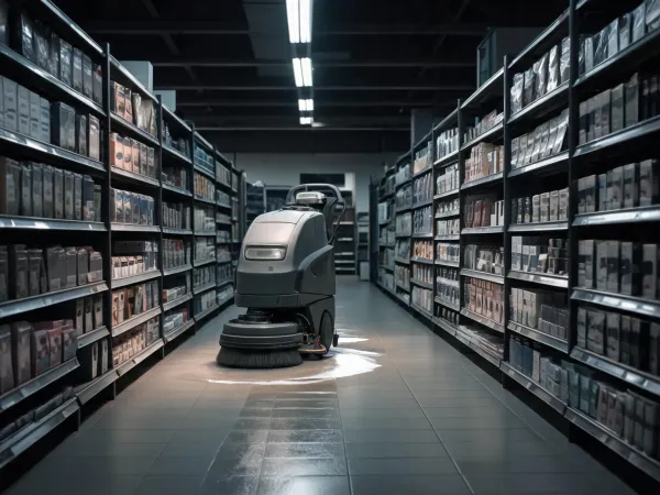 Compact machine in retail aisle