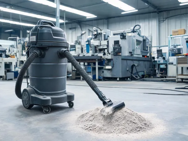 Industrial vacuum collecting fine material near production equipment