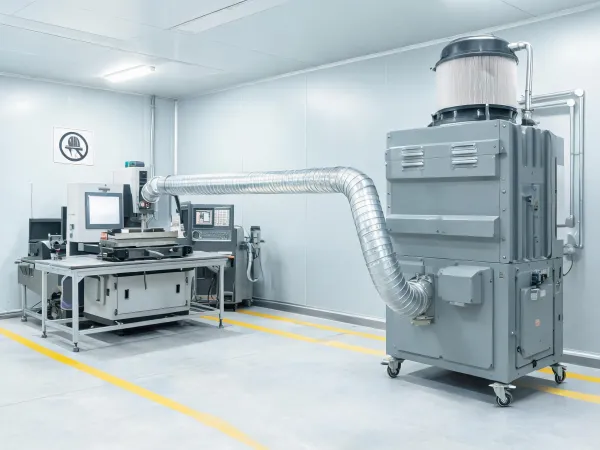 Dust collector connected to industrial work cell