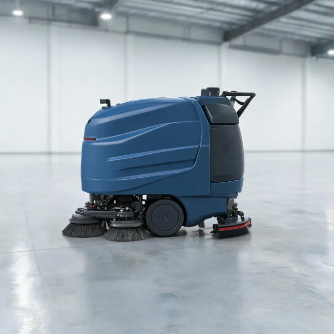 Nilfisk floor scrubber with brush deck and squeegee